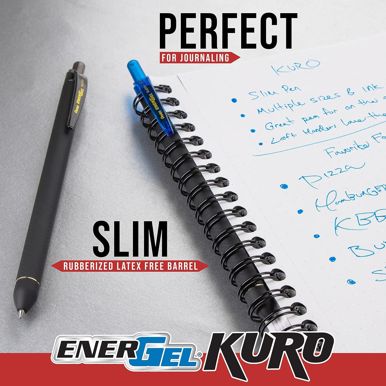 image:imagePentel EnerGel Kuro Liquid Gel Pen 07mm Medium line Assorted Ink 12Pk BL437R1BP12M1