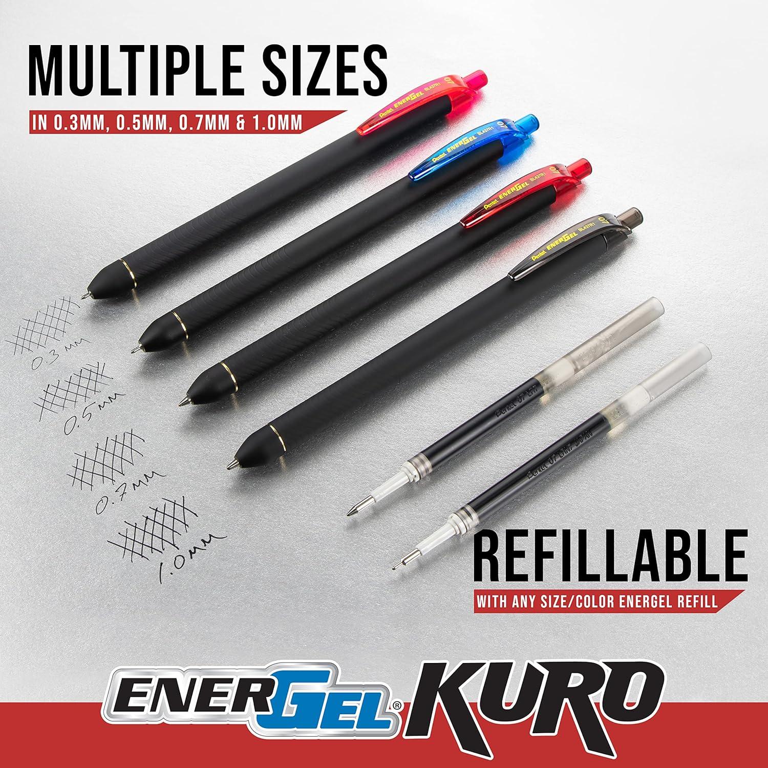 image:imagePentel EnerGel Kuro Liquid Gel Pen 07mm Medium line Assorted Ink 12Pk BL437R1BP12M1