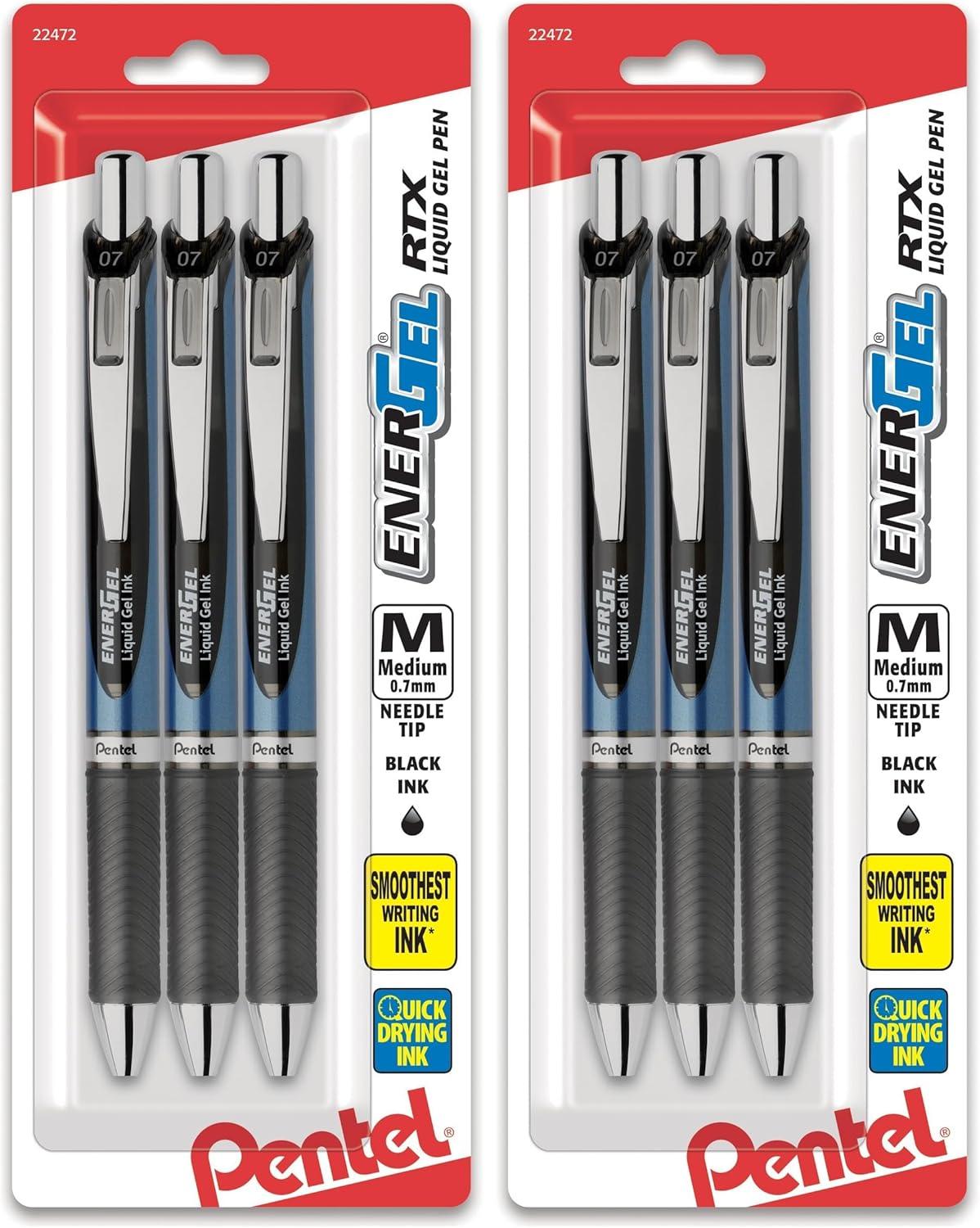 image:imagePentel EnerGel RTX Retractable Liquid Gel Pen 07mm Medium Line Needle Tip Black Ink Pack of 3 BLN77BP3ABlack
