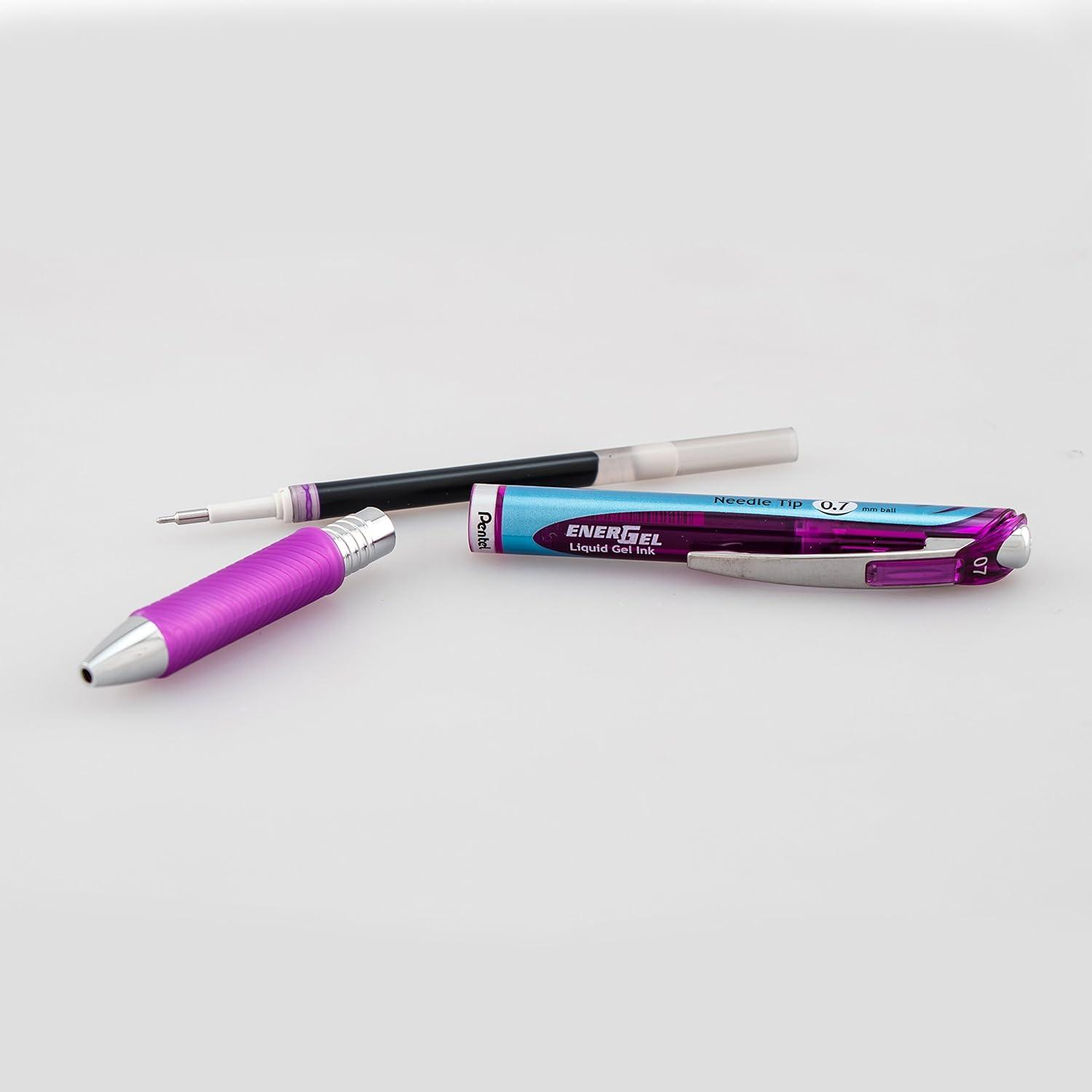 image:imagePentel EnerGel RTX Retractable Liquid Gel Pen 07mm Medium Line Needle Tip Black Ink Pack of 3 BLN77BP3AViolet
