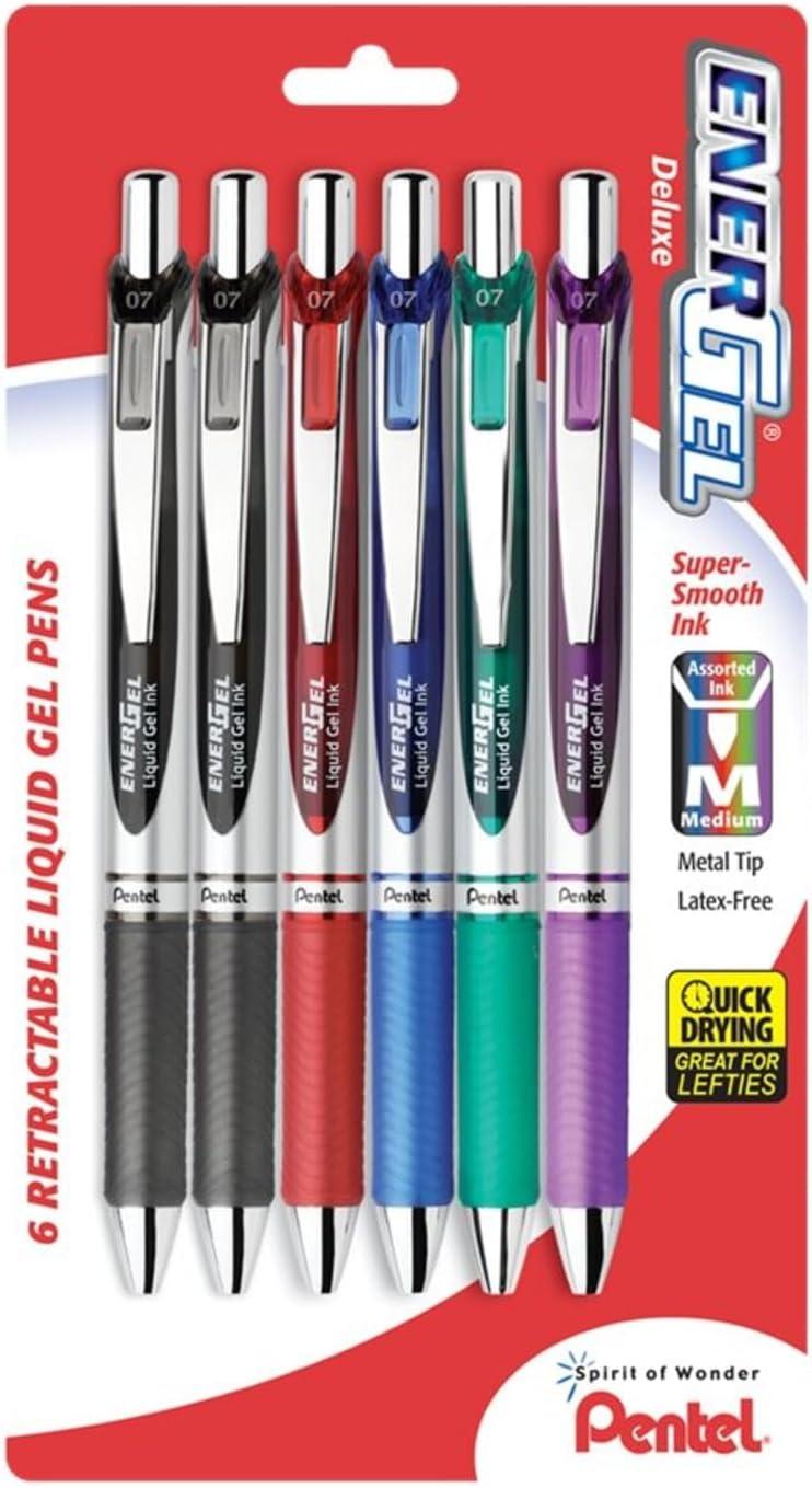 image:imagePentel EnerGel RTX Retractable Liquid Gel Pen 07mm Metal Tip Medium Line Assorted Ink 6Pk BL77BP6M1Assorted