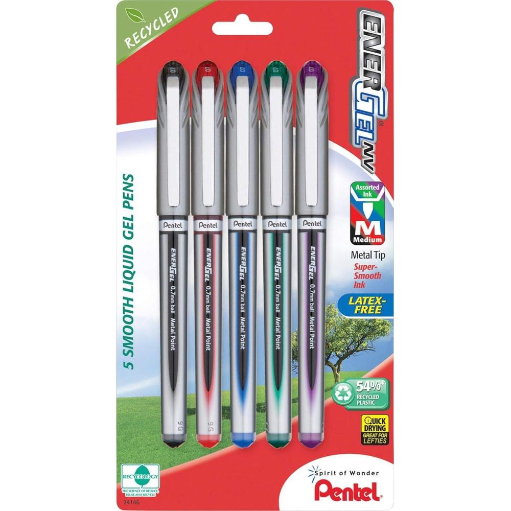 image:imagePentel ENERGEL NV Liquid Gel Pen Medium Line Metal Tip Assorted Ink 5 Pack BL27BP5M