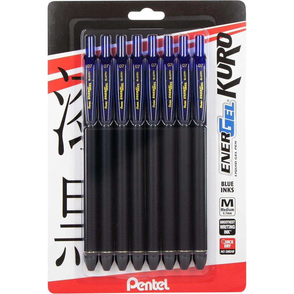 image:imagePentel EnerGel Kuro Liquid Gel Pen 07mm Medium line Blue Ink 8 Pack