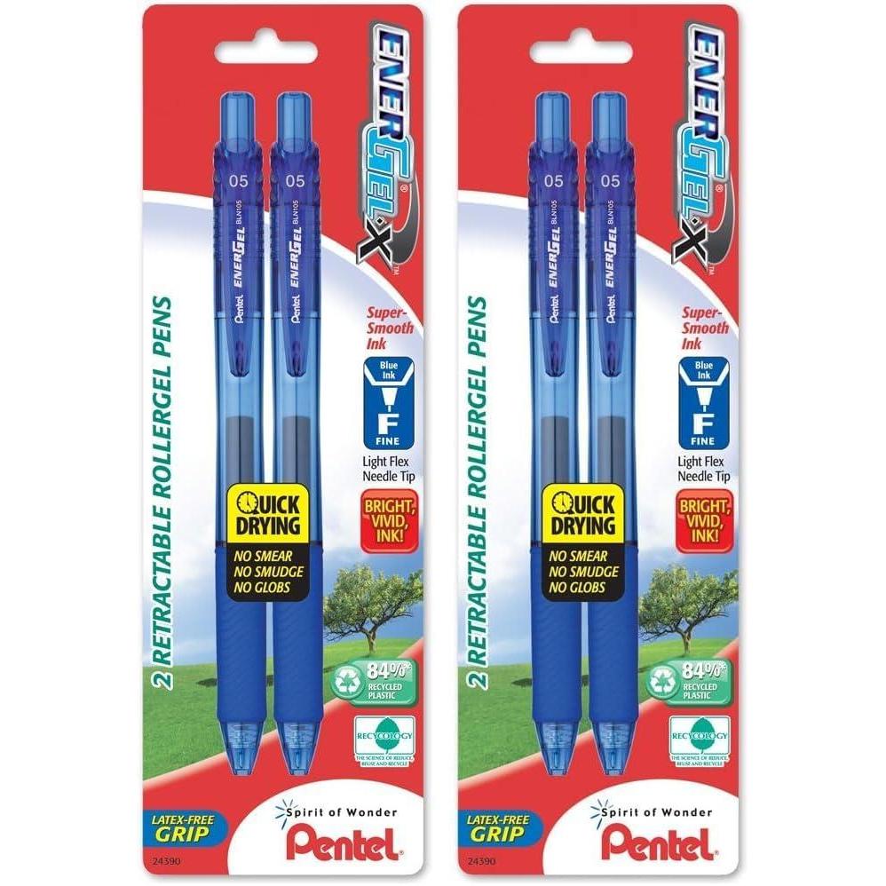 image:imagePentel EnerGelX Retractable Liquid Gel Pen 05mm Needle Tip Blue Ink 2 Pack BLN105BP2C2 Count Pack of 2