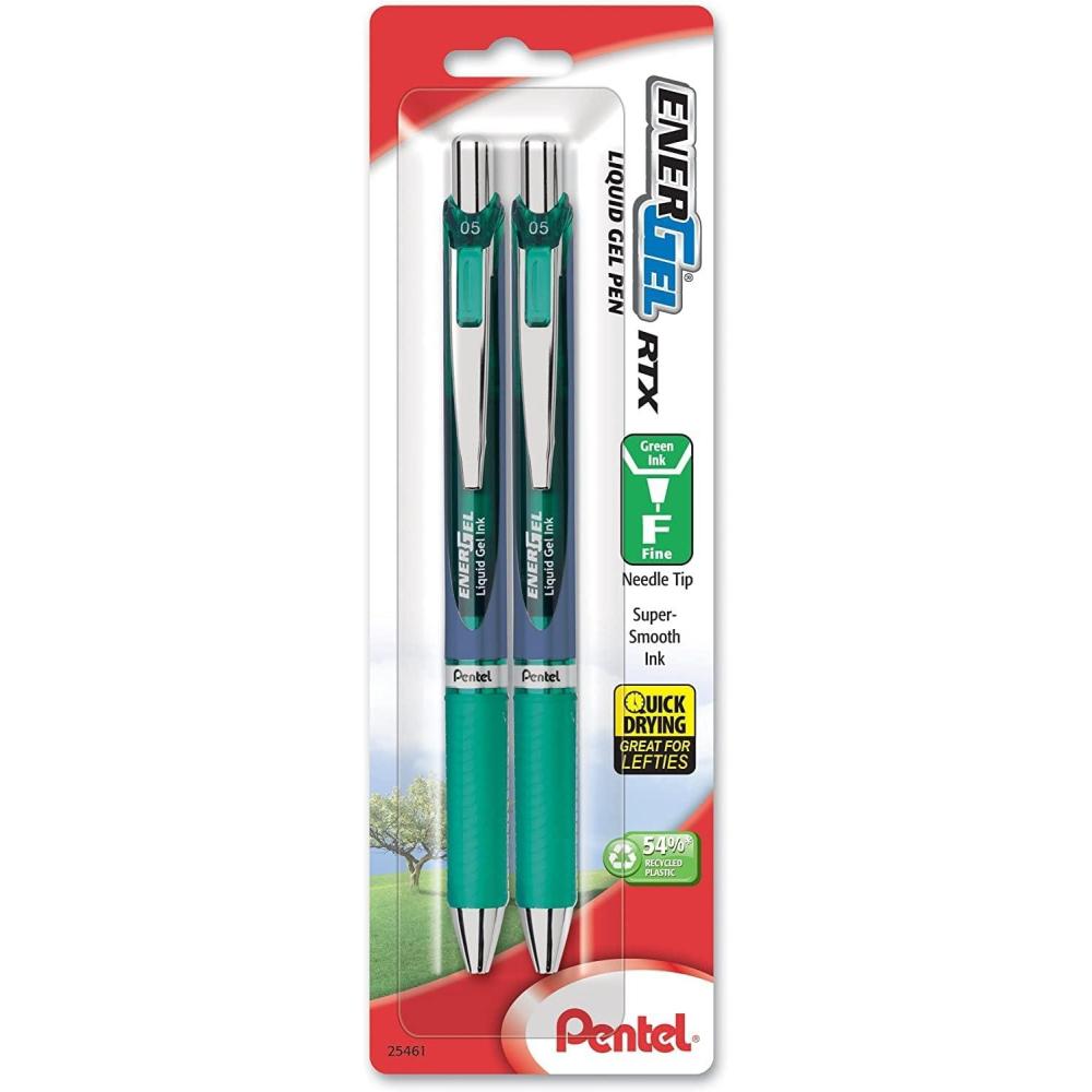 image:imagePentel Gel Ink Pen EnerGel RTX Retractable Gel Pen 05mm Needle Tip Black Ink 2 Pack BLN75BP2AGreen