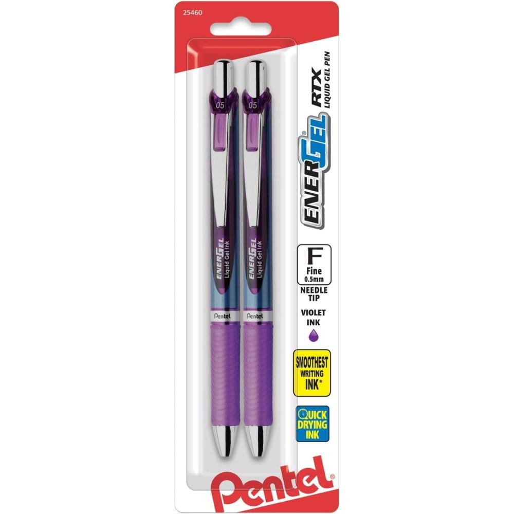 image:imagePentel Gel Ink Pen EnerGel RTX Retractable Gel Pen 05mm Needle Tip Black Ink 2 Pack BLN75BP2AViolet