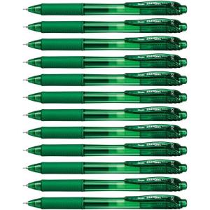 Pentel 0.5mm EnerGel-X Retractable Liquid Gel Pen with Needle Tip and Green Ink, Box of 12 (BLN105-D)