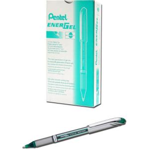 Pentel ENER-GEL NV Liquid Gel Pen, 0.7mm, Medium Line Capped, Metal Tip, Green Ink, Box of 12 (BL27-D)