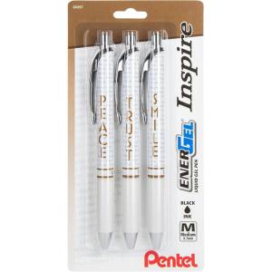 Pentel EnerGel Inspire Peace/Trust/Smile, (0.7mm) Medium Line, Black Ink, Pack of 3 (BL77INSPBP3M)