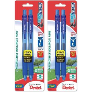 Pentel EnerGel-X Retractable Liquid Gel Pen 0.5mm, Needle Tip, Blue Ink (2 Pack) (BLN105BP2C)(2 Count (Pack of 2))