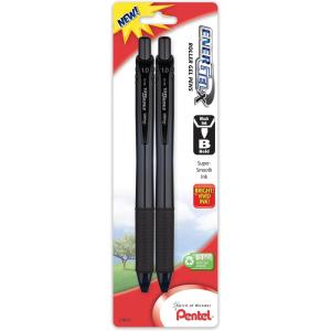 Pentel EnerGel-X Retractable Liquid Gel Pen, 1.0mm, Metal Tip, Black Ink, 2 Pack (BL110BP2A)(Black)