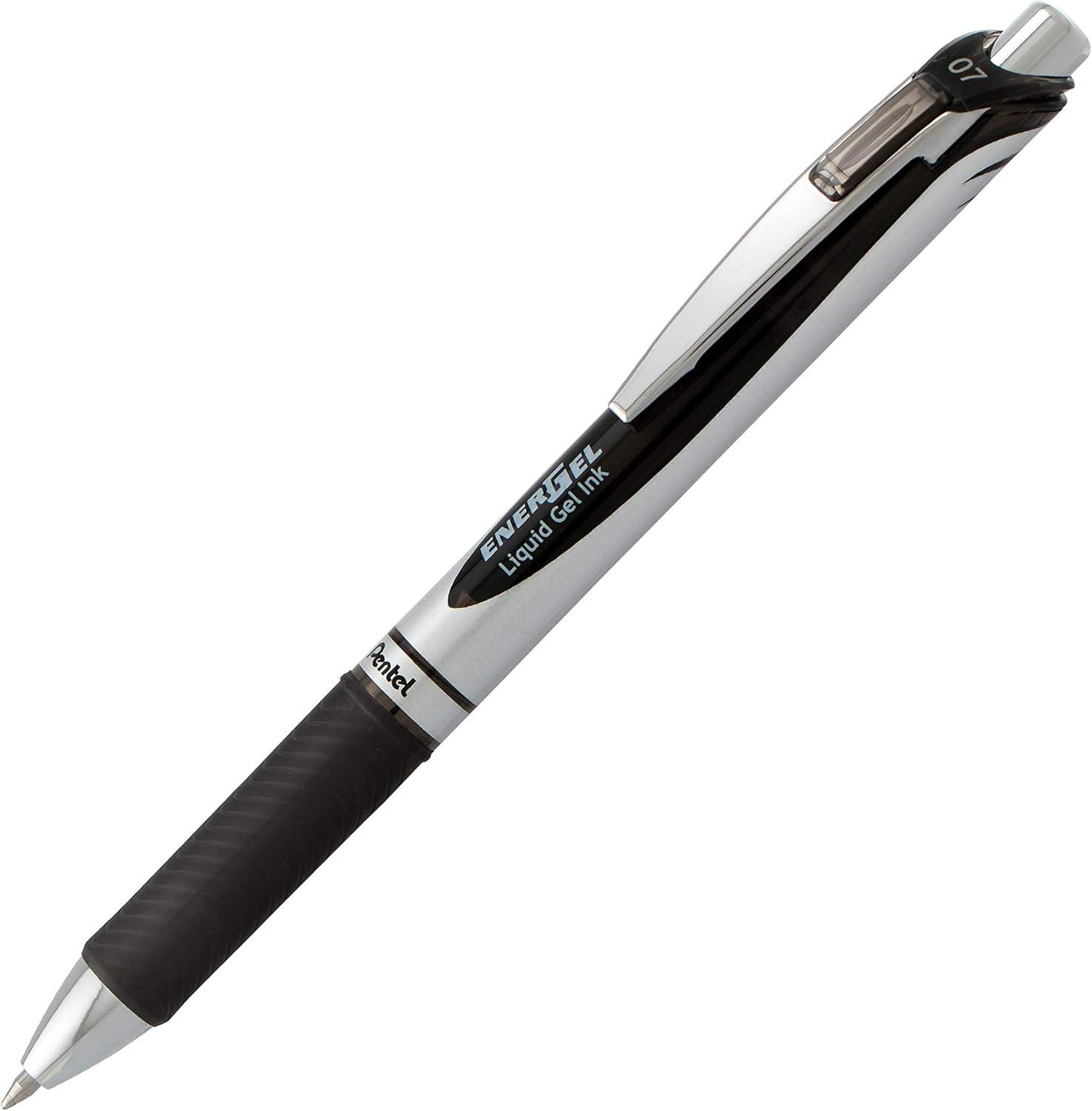image:imagePentel Pink BCA Ribbon EnerGel Deluxe RTX Retractable Liquid Gel Pen 07mm Medium Line Metal Tip Silver Barrel Black Ink 3 Pack BL77ABP3ABCBlack