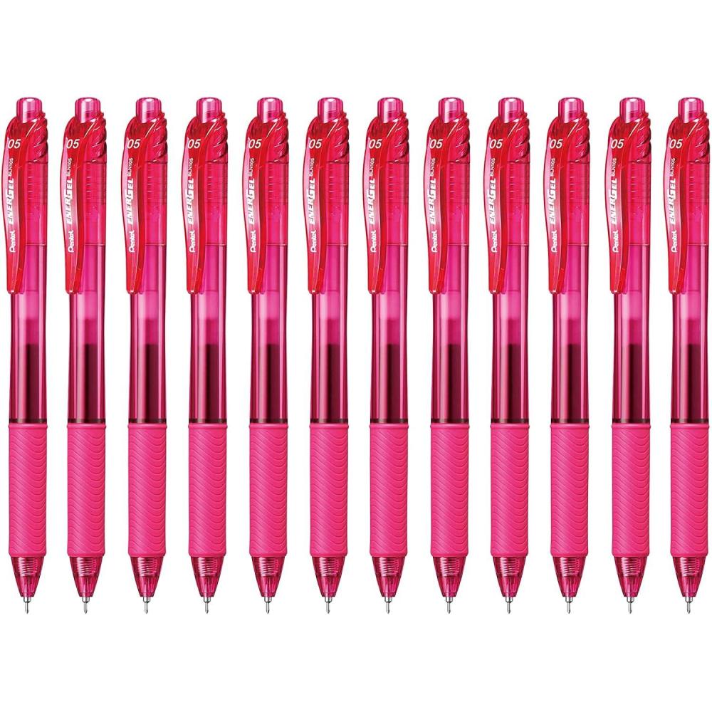 image:imagePentel EnerGelX Retractable Liquid Gel Pen 05mm Needle Tip Fine Line Pink Ink Box of 12 BLN105P