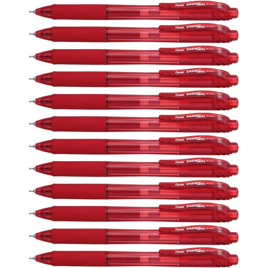 image:imagePentel EnerGelX Retractable Liquid Gel Pen 05mm Needle Tip Red Ink Box of 12 BLN105B