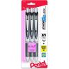 Pentel Pink BCA Ribbon EnerGel Deluxe RTX Retractable Liquid Gel Pen, 0.7mm, Medium Line, Metal Tip, Silver Barrel, Black Ink, 3 Pack (BL77ABP3A-BC)(Black)