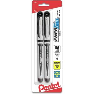 Pentel ENER-GEL Deluxe Liquid Gel Pen, 1.0mm, Bold Line, Metal Tip, Black Ink, 2 Pack (BL60BP2A)