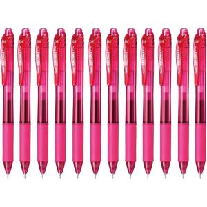 Pentel EnerGel-X Retractable Liquid Gel Pen (0.5mm) Needle Tip, Fine Line, Pink Ink, Box of 12 (BLN105-P)