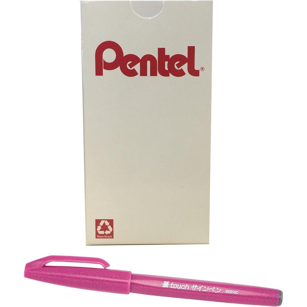 image:imagePentel Arts Sign Pen Touch Fude Brush Tip Blue Ink Box of 12 SES15CCPink