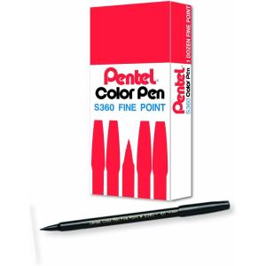 Pentel Arts Color Pen, Dark Brown, Box of 12 (S360-118)(Black)