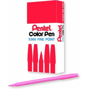 Pentel Arts Color Pen, Dark Brown, Box of 12 (S360-118)(Coral Pink)