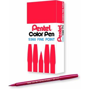 Pentel Arts Color Pen, Dark Brown, Box of 12 (S360-118)(Dark Red)