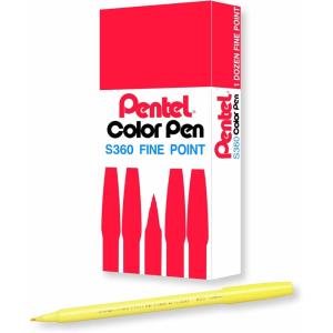Pentel Arts Color Pen, Dark Brown, Box of 12 (S360-118)(Lemon Yellow)