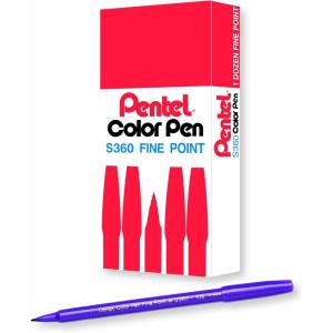 Pentel Arts Color Pen, Dark Brown, Box of 12 (S360-118)(Violet)