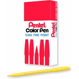 Pentel Arts Color Pen, Dark Brown, Box of 12 (S360-118)(Yellow)
