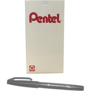 Pentel Arts Sign Pen Touch, Fude Brush Tip, Blue Ink, Box of 12 (SES15C-C)(Gray)