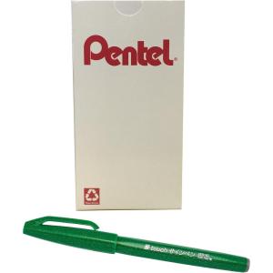 Pentel Arts Sign Pen Touch, Fude Brush Tip, Blue Ink, Box of 12 (SES15C-C)(Green)