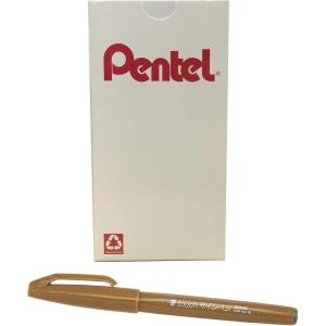 Pentel Arts Sign Pen Touch, Fude Brush Tip, Blue Ink, Box of 12 (SES15C-C)(Ochre)