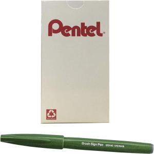 Pentel Arts Sign Pen Touch, Fude Brush Tip, Blue Ink, Box of 12 (SES15C-C)(Olive Green)