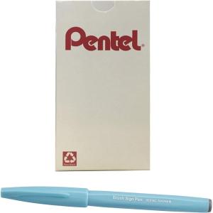 Pentel Arts Sign Pen Touch, Fude Brush Tip, Blue Ink, Box of 12 (SES15C-C)(Pale Blue)