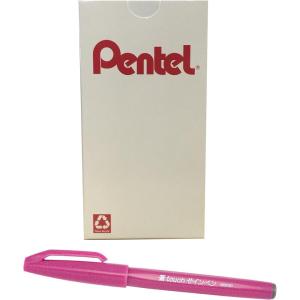 Pentel Arts Sign Pen Touch, Fude Brush Tip, Blue Ink, Box of 12 (SES15C-C)(Pink)