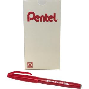Pentel Arts Sign Pen Touch, Fude Brush Tip, Blue Ink, Box of 12 (SES15C-C)(Red)