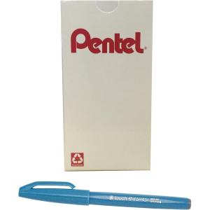 Pentel Arts Sign Pen Touch, Fude Brush Tip, Blue Ink, Box of 12 (SES15C-C)(Sky Blue)