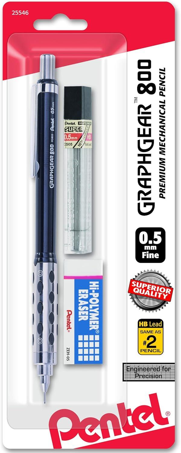 image:imagePentel GraphGear 800 Mechanical Drafting Pencil 05mm Black barrel 12 pack PG805A1 Pencil Lead and Eraser