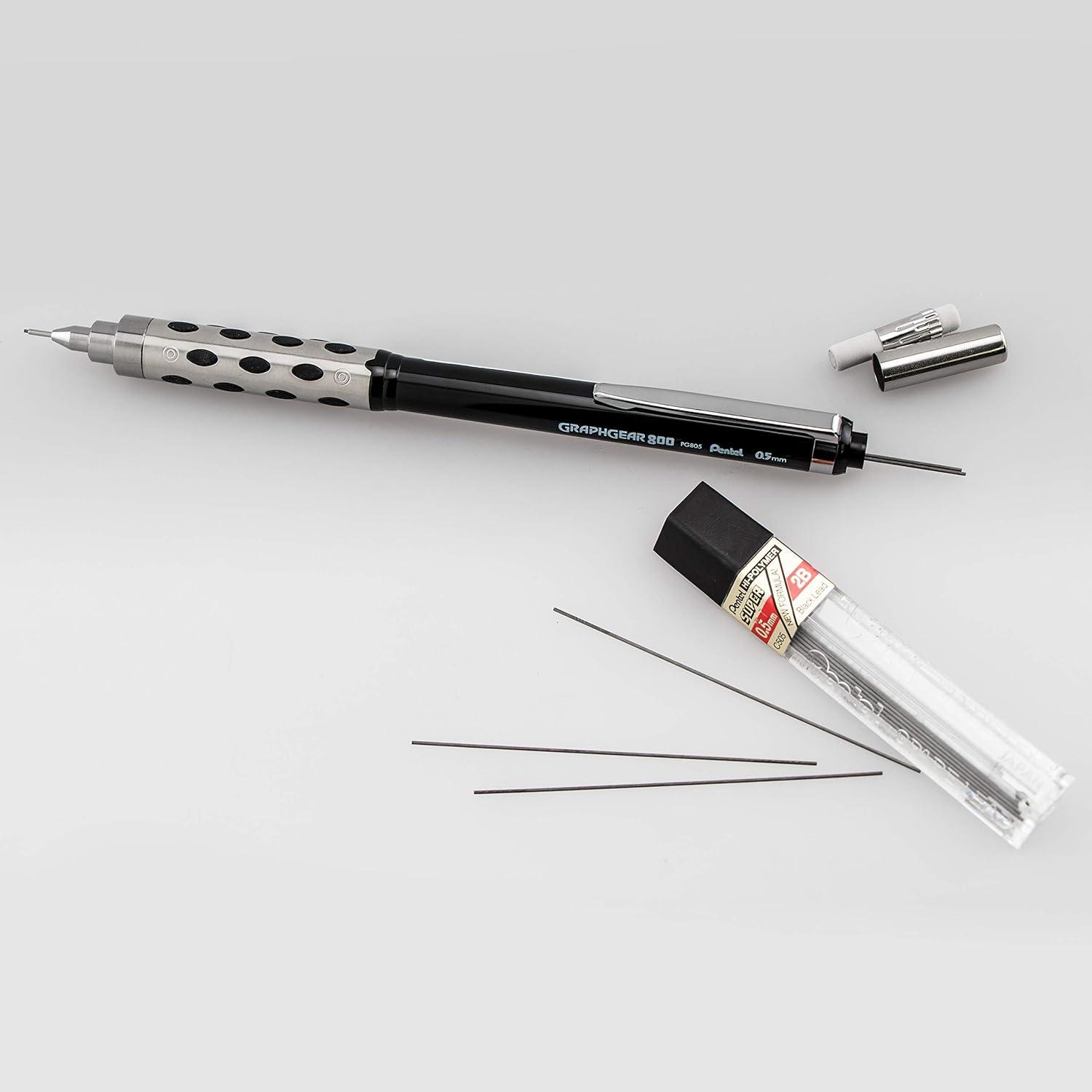image:imagePentel GraphGear 800 Mechanical Drafting Pencil 05mm Black barrel 12 pack PG805A1 Pencil Lead and Eraser