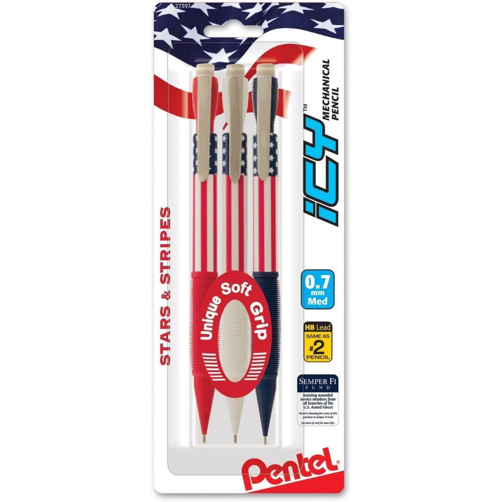 image:imagePentel Icy Mechanical Pencil 07mm Medium Line Flag Barrel Assorted Grips BCW Clear Dozen Box1 Count Pack of 3