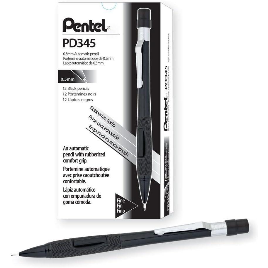image:imagePentel PD345A Quicker Clicker Automatic Pencil 05mm Lead Size Black Barrel Box of 12