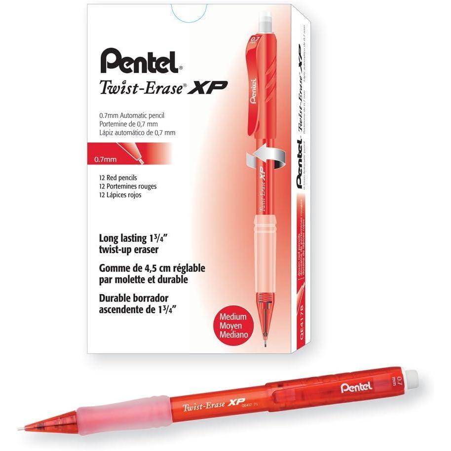 image:imagePentel Twist Erase EXPRESS Automatic Pencil 07mm Lead Size Red Barrel Box of 12 QE417BRed