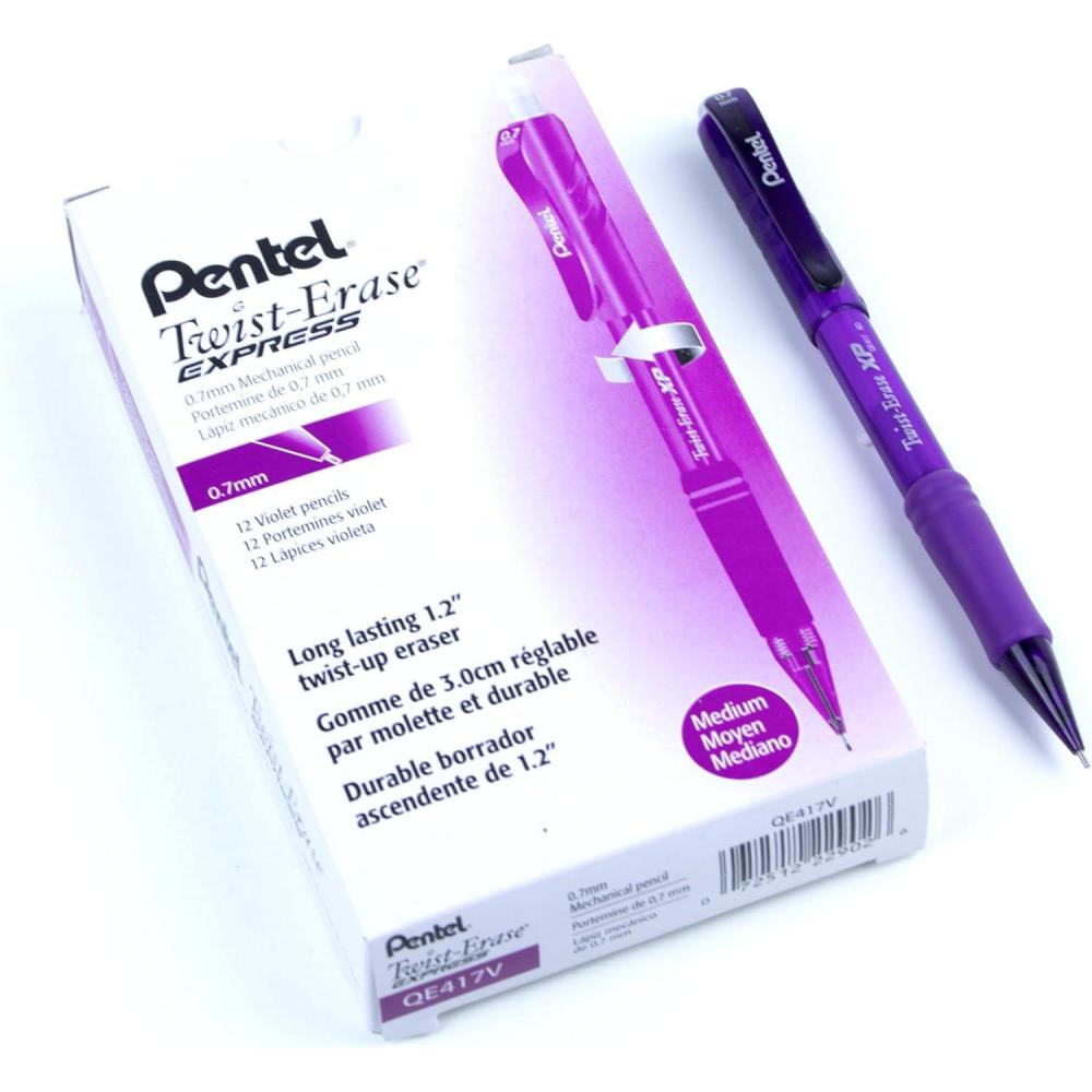 image:imagePentel Twist Erase EXPRESS Automatic Pencil 07mm Lead Size Red Barrel Box of 12 QE417BViolet