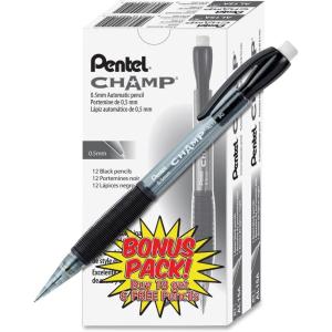 Pentel AL15ASW2 Champ Mechanical Pencil, 0.5 mm,Translucent Black Barrel, 24/Pack