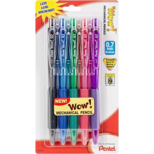 Pentel Art Mechanical Pencils 5/ Package, 0.7mm, Black/Blue/Green/Pink/Violet (AL407BP5M)