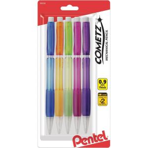 Pentel Cometz Automatic Pencil with Lead, 0.9mm, Assorted Barrels, 3 Pack (AX119LBP3)(5 Count (Pack of 1))