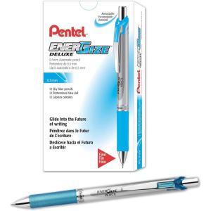Pentel EnerGize Mechanical Pencil (0.5mm) Pink Accents, Box of 12 (PL75P)(Sky Blue Accents)