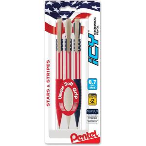 Pentel Icy Mechanical Pencil, (0.7mm) Medium Line, Flag Barrel, Assorted Grips (B/C/W) Clear Dozen Box(1 Count (Pack of 3))