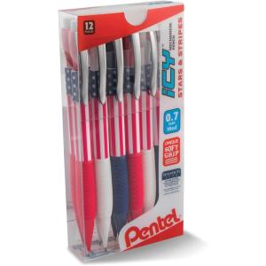 Pentel Icy Mechanical Pencil, (0.7mm) Medium Line, Flag Barrel, Assorted Grips (B/C/W) Clear Dozen Box(12 Pack)