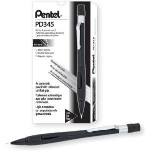 Pentel PD345A, Quicker Clicker™, Automatic Pencil, 0.5mm Lead Size, Black Barrel, Box of 12