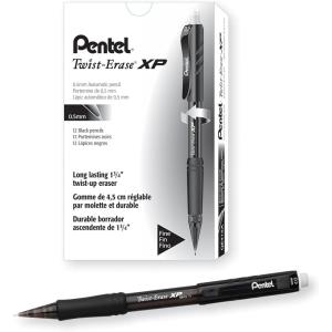 Pentel Twist Erase EXPRESS Automatic Pencil, 0.5mm Lead Size, Blue Barrel, Box of 12 (QE415C)(Black)